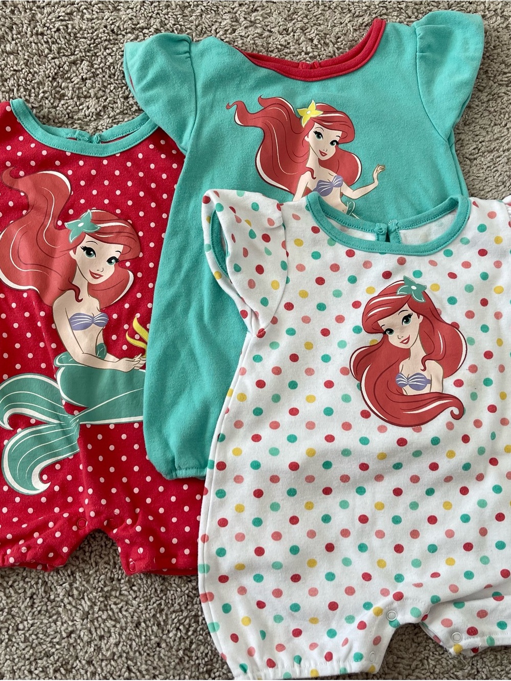 Disney Ariel One-Piece Rompers in Turquoise, Red, White